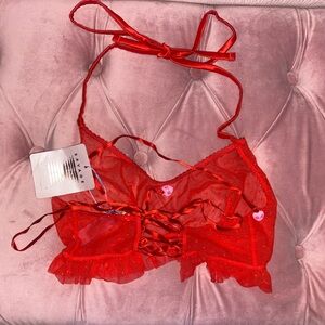 Savage X Fenty Red Mesh Lingerie Skirt and Bralette